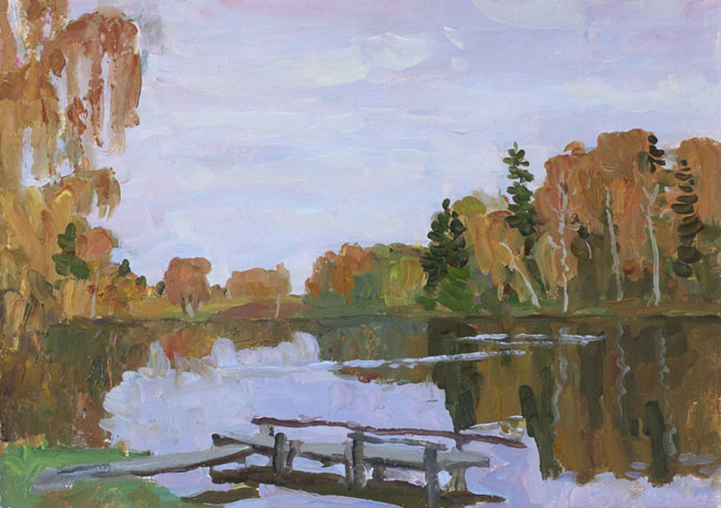 художник Георгий Леман, картина Осень на р.Мсте